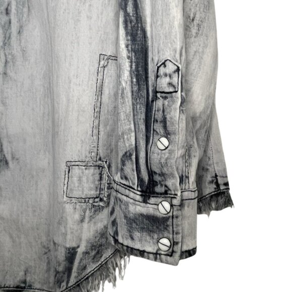 Oli & Hali Acid Wash Denim Shirt M Oversized Distressed Snap Front Patchwork - Picture 5 of 15